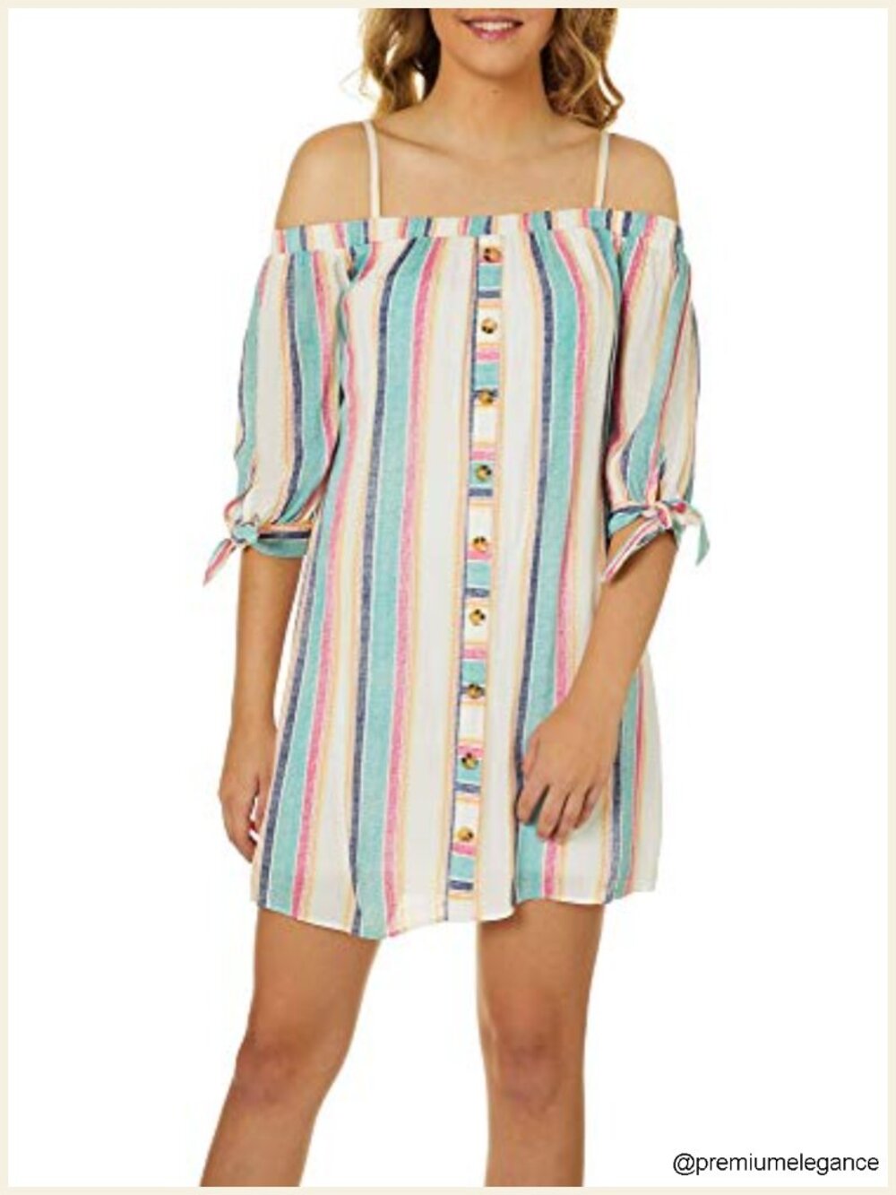 Off Shoulder Shift Dress Spaghetti Straps Knit Cotton